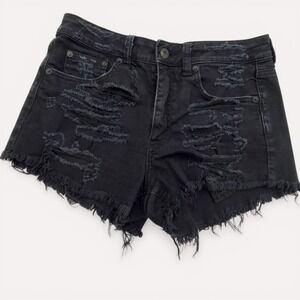 American Eagle Hi Rise Festival Shorts Black Distressed Coachella Y2K 4 Rocker